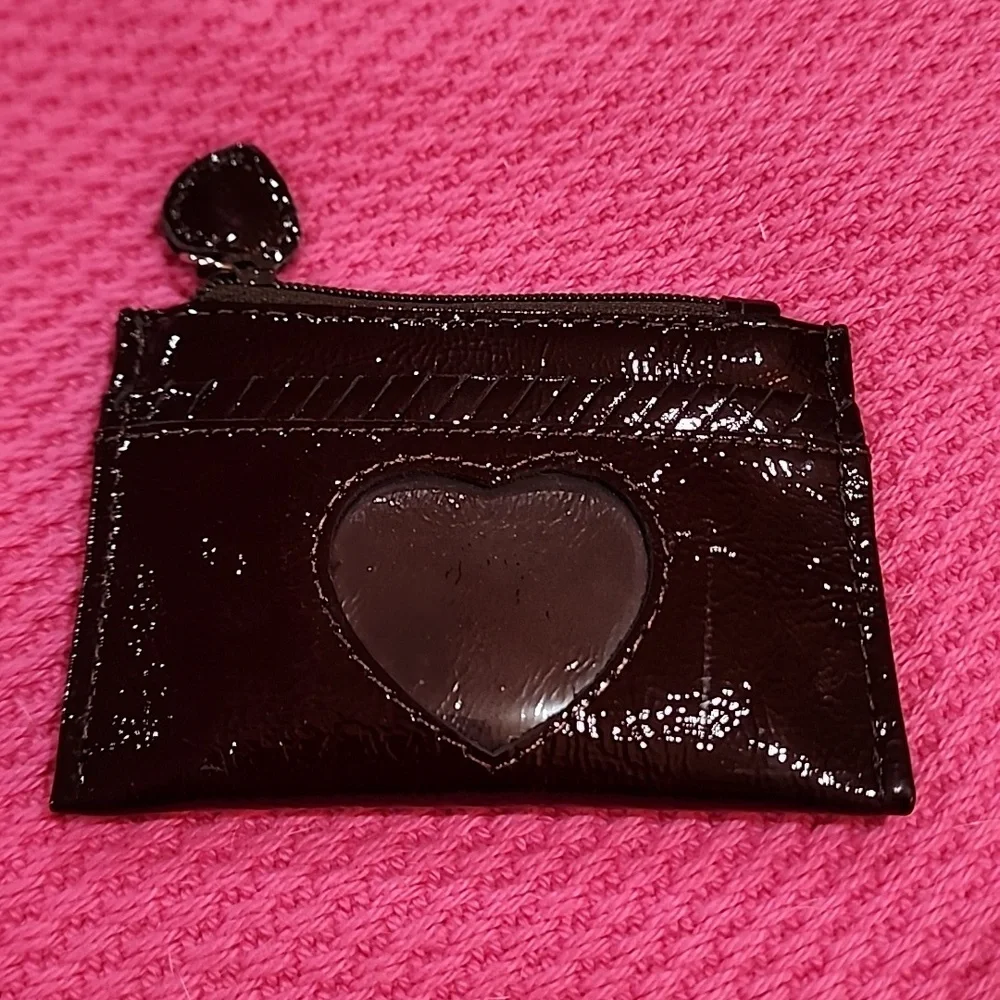 Brighton Burgundy Patent Leather Photo Card Case Coin Purse, Vintage